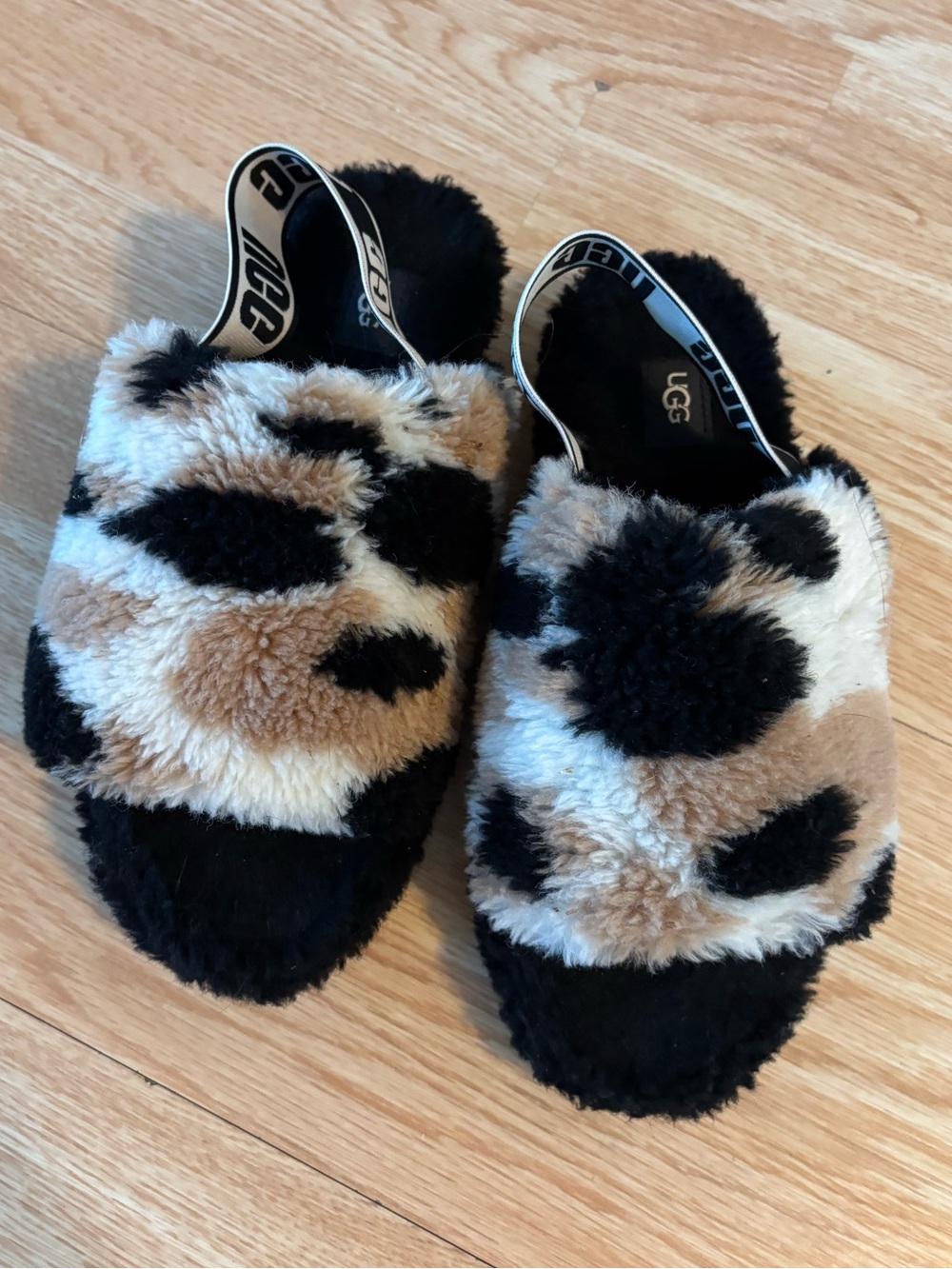 UGG Women's Fluff Slide - Black, Tan & White Leopard